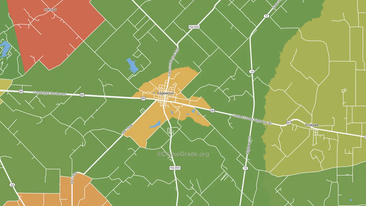 Edgewood, TX Map of Assault Rates