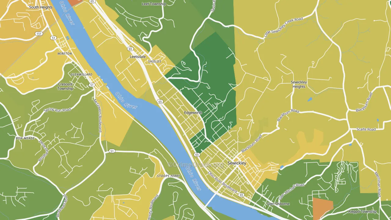 Edgeworth, PA Map of Assault Rates