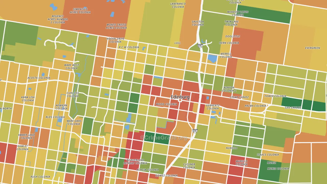 Edinburg, TX Map of Assault Rates