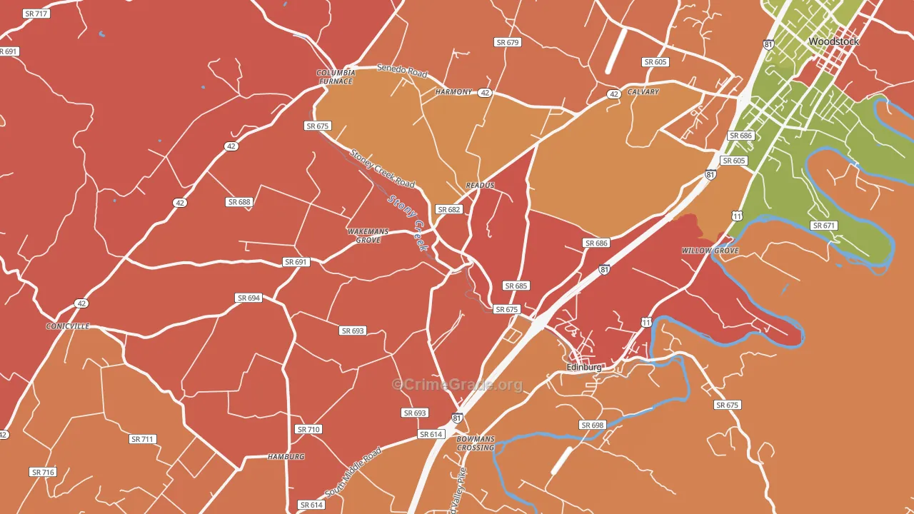 Edinburg, VA Map of Assault Rates