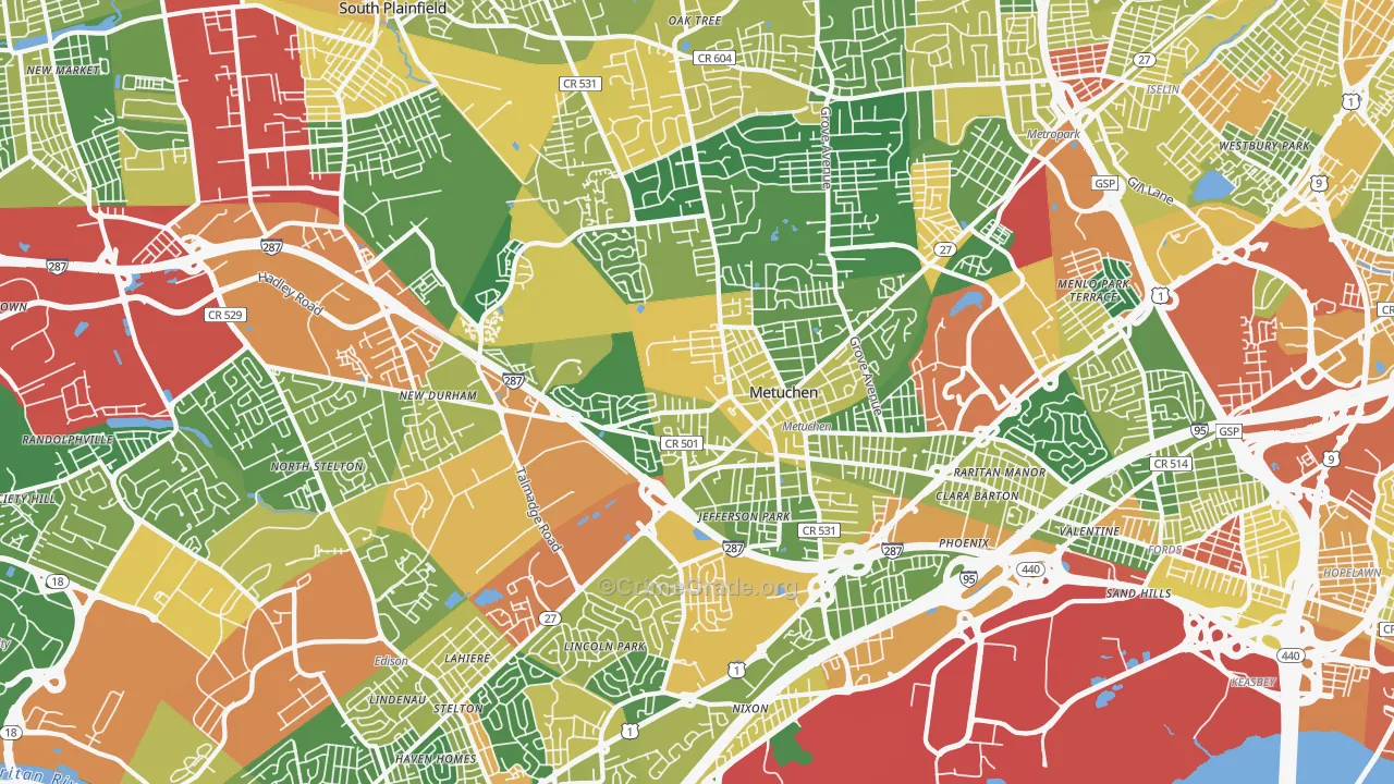 Edison, NJ Map of Assault Rates