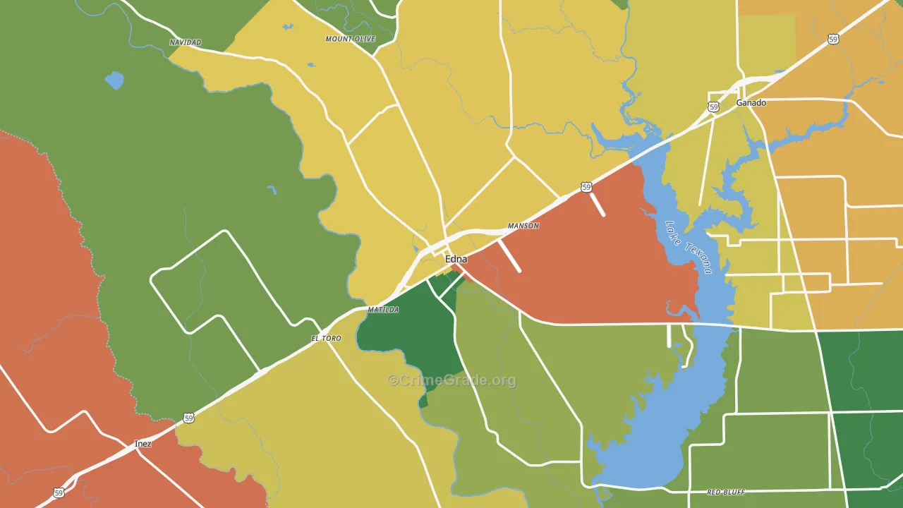 Edna, TX Map of Assault Rates