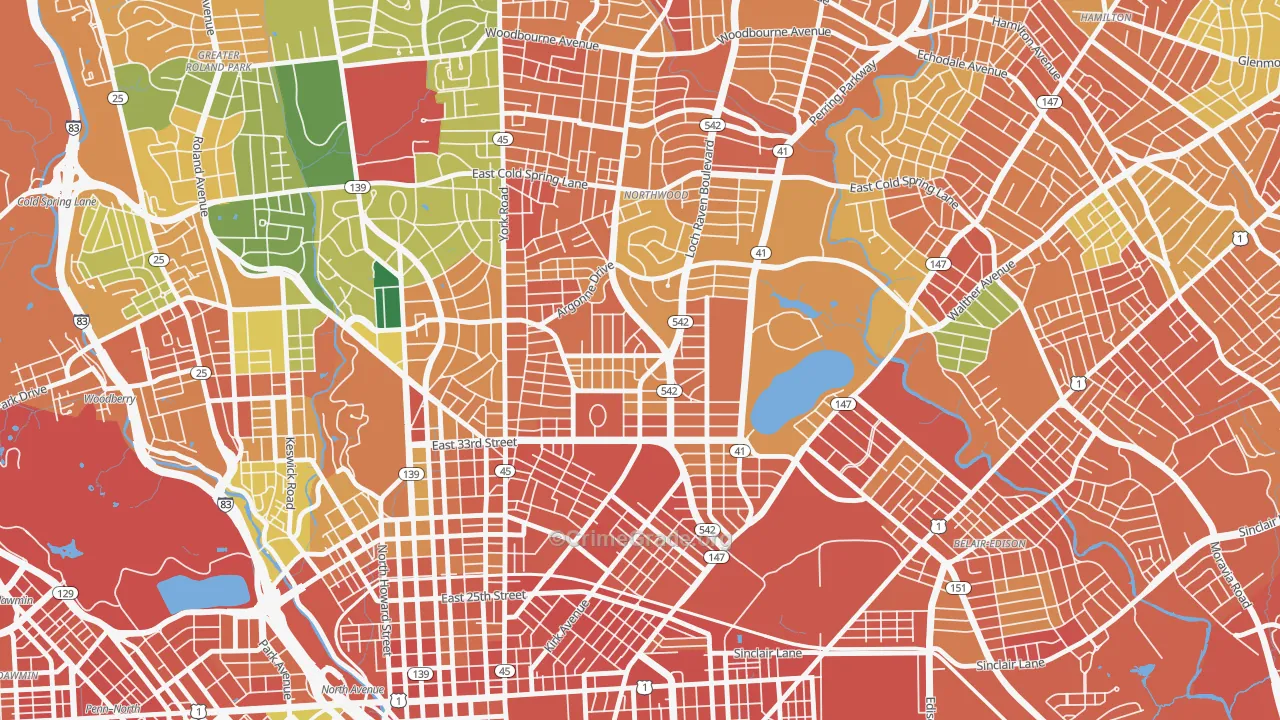 Ednor Gardens-Lakeside, Baltimore, MD Map of Assault Rates