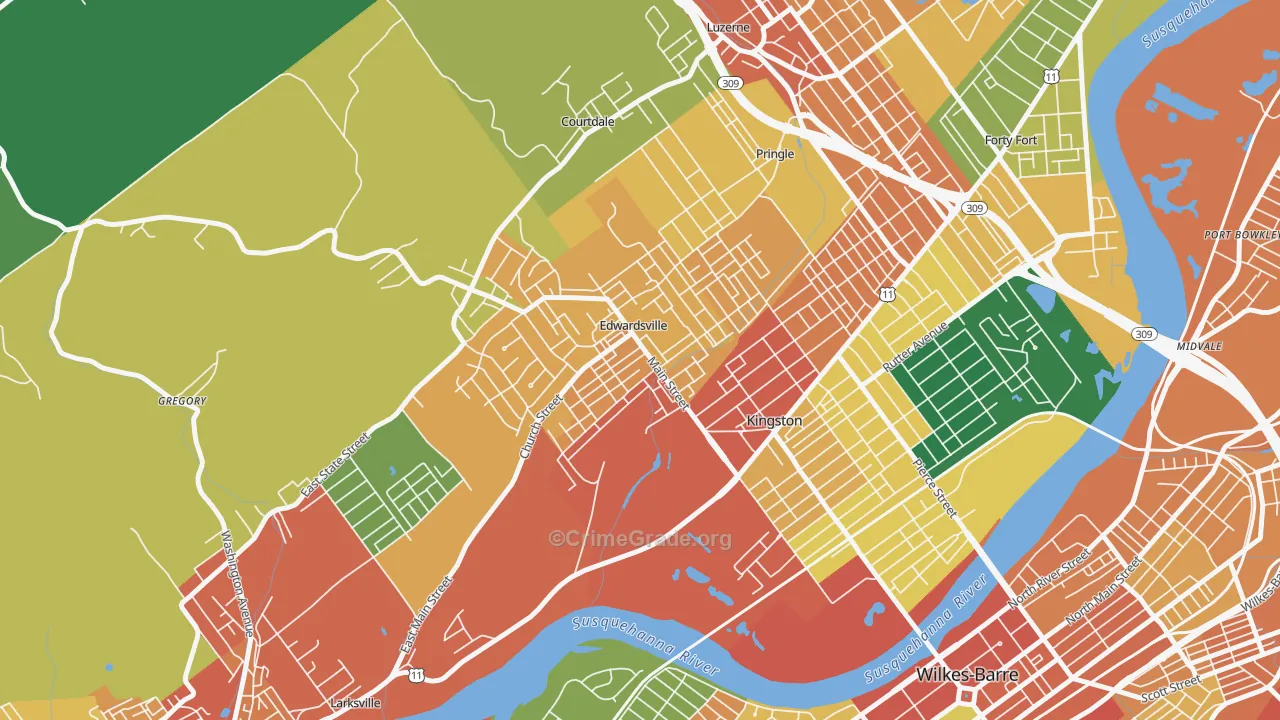 Edwardsville, PA Map of Assault Rates