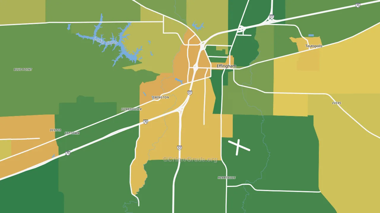 Effingham County, IL Map of Assault Rates