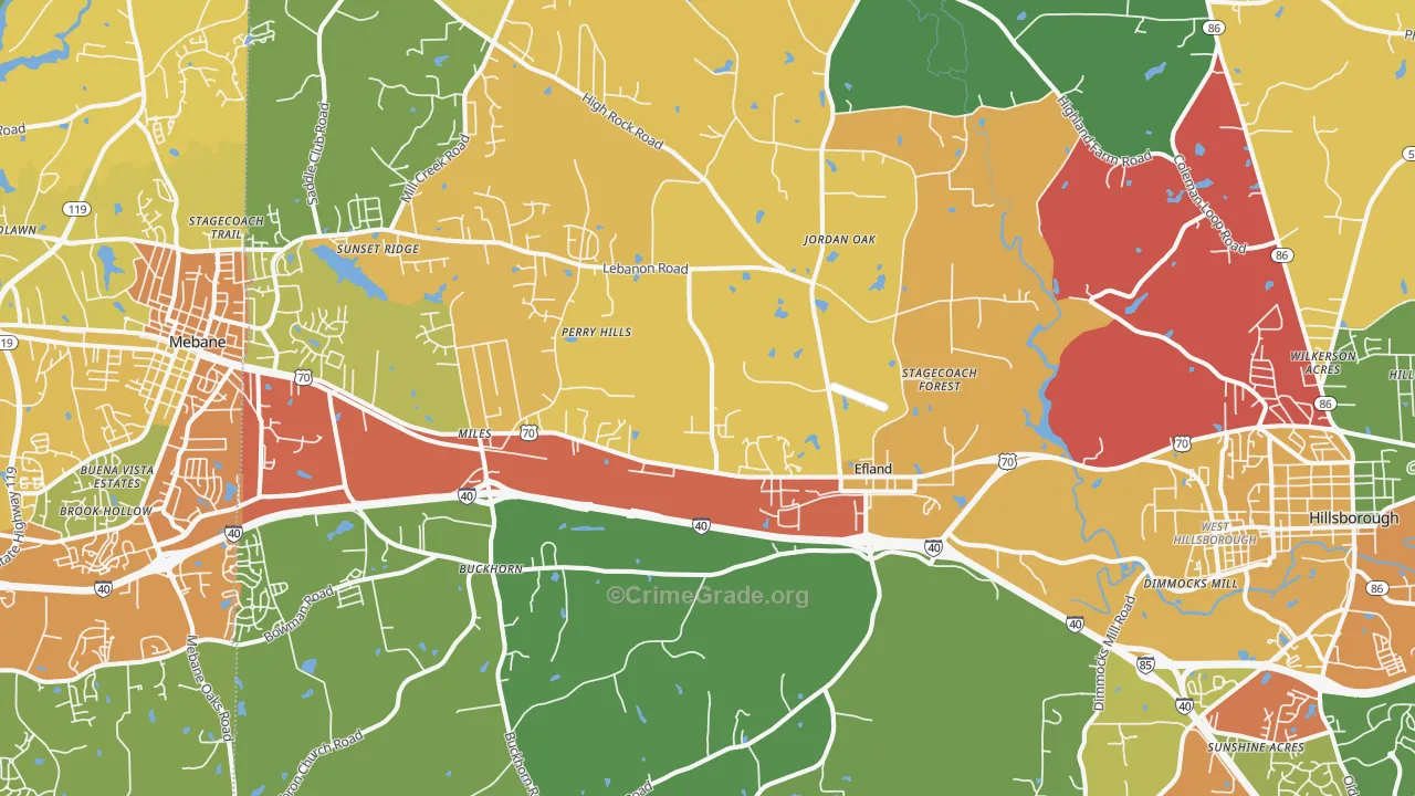 Efland, NC Map of Assault Rates