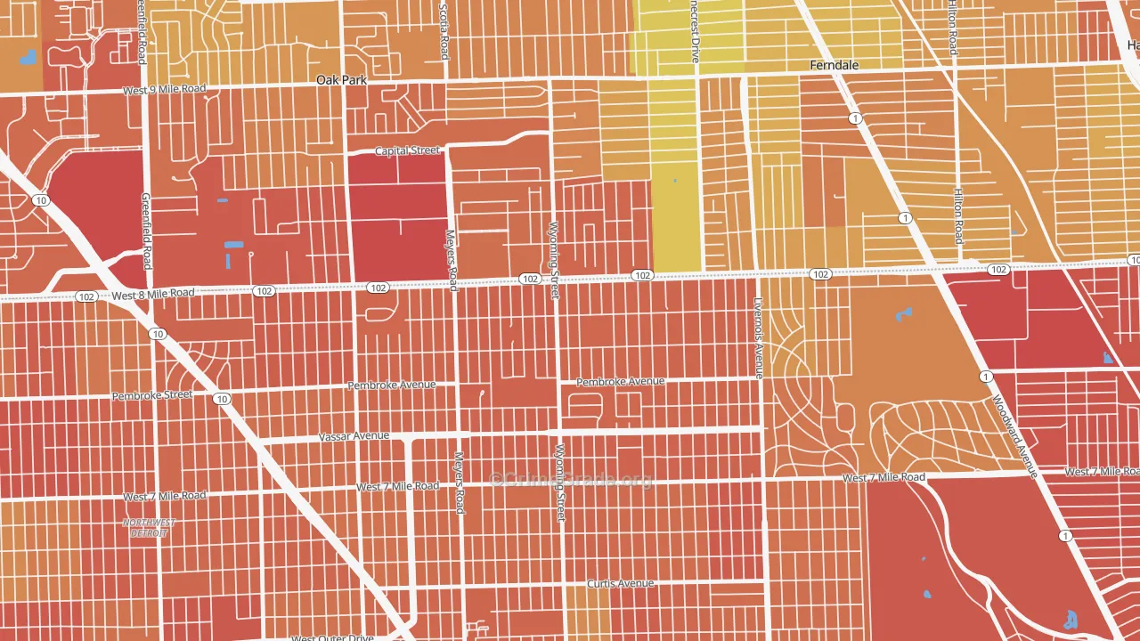 Eight Mile Wyoming, Detroit, MI Map of Assault Rates