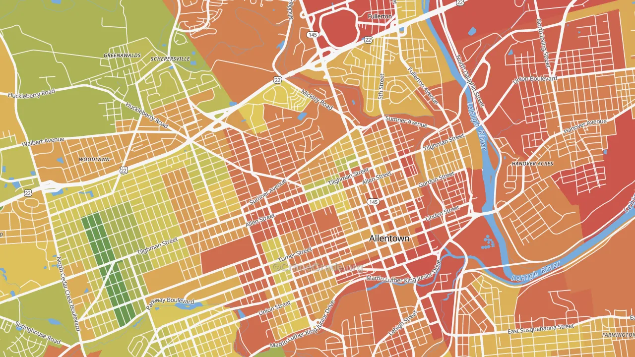 Eighth Ward, Allentown, PA Map of Assault Rates