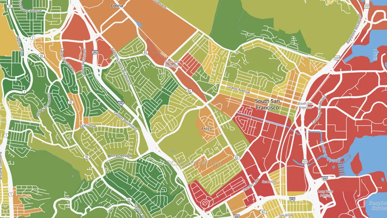 El Camino, South San Francisco, CA Map of Assault Rates