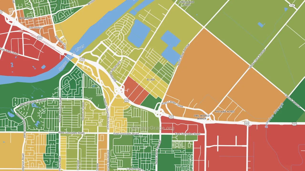 El Rio, Oxnard, CA Map of Assault Rates