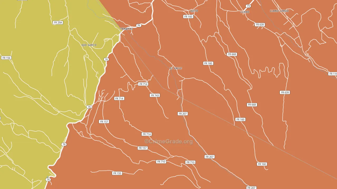 El Valle, NM Map of Assault Rates