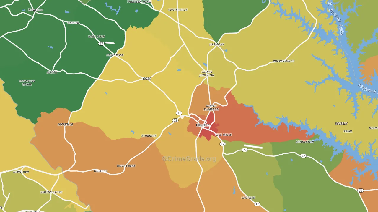 Elbert County, GA Map of Assault Rates