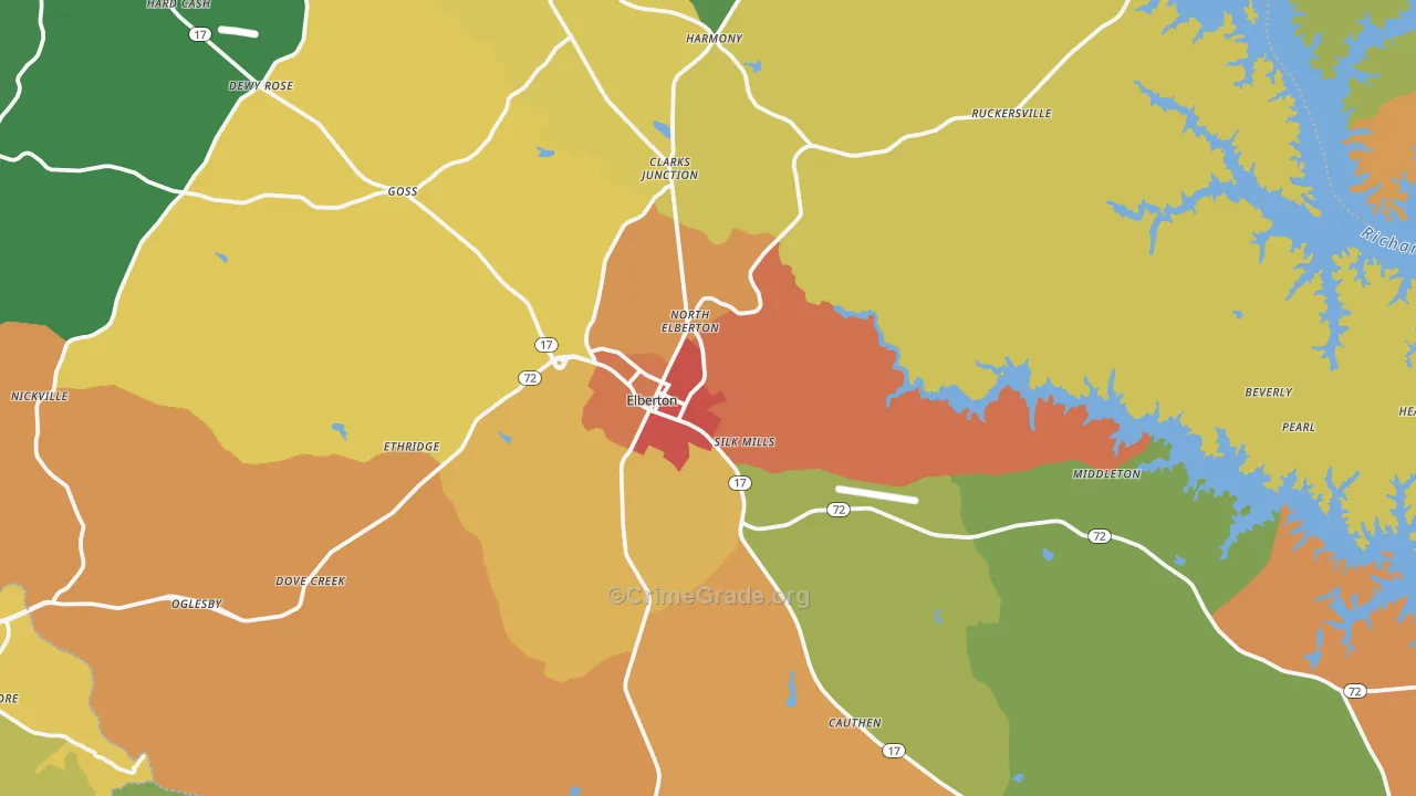 Elberton, GA Map of Assault Rates