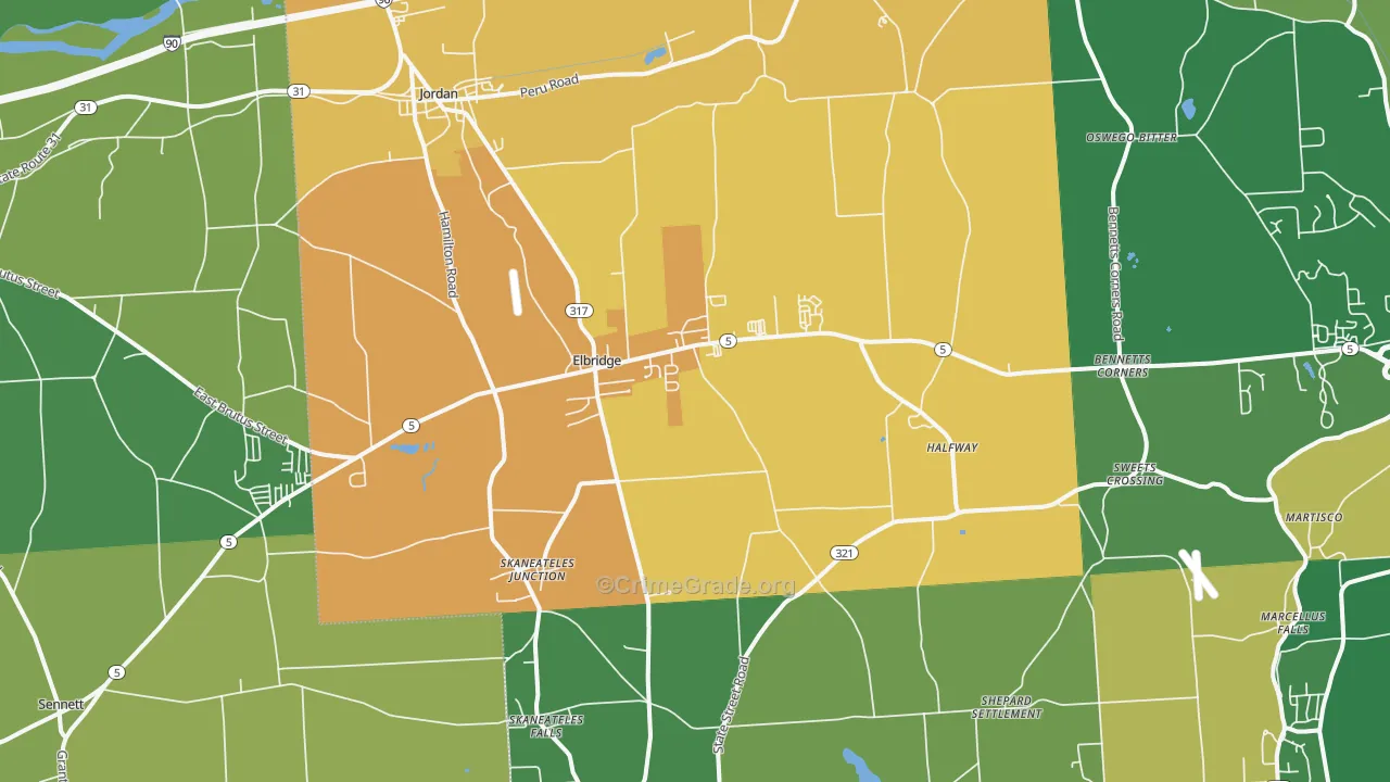Elbridge, NY Map of Assault Rates