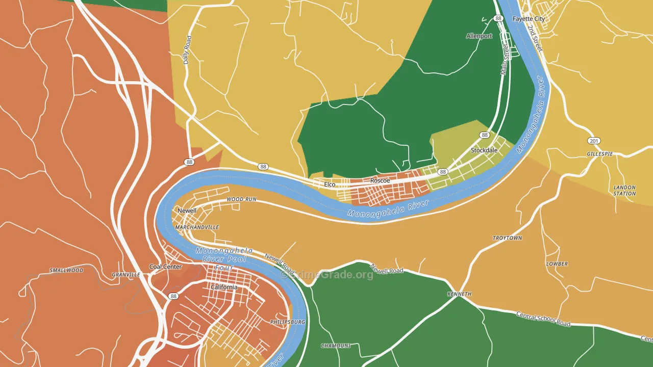 Elco, PA Map of Assault Rates