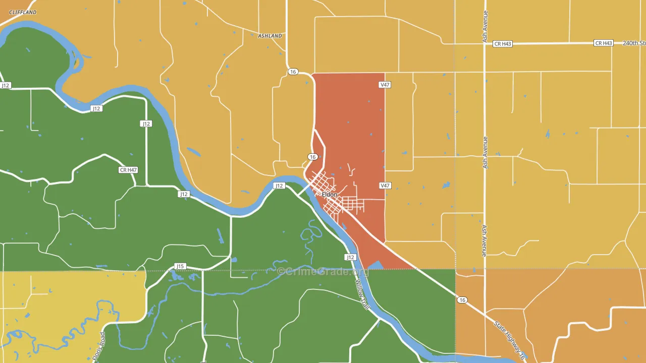 Eldon, IA Map of Assault Rates