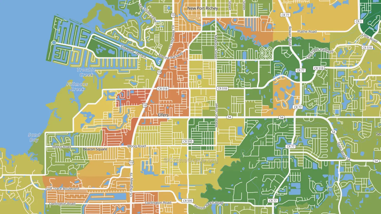 Elfers, FL Map of Assault Rates