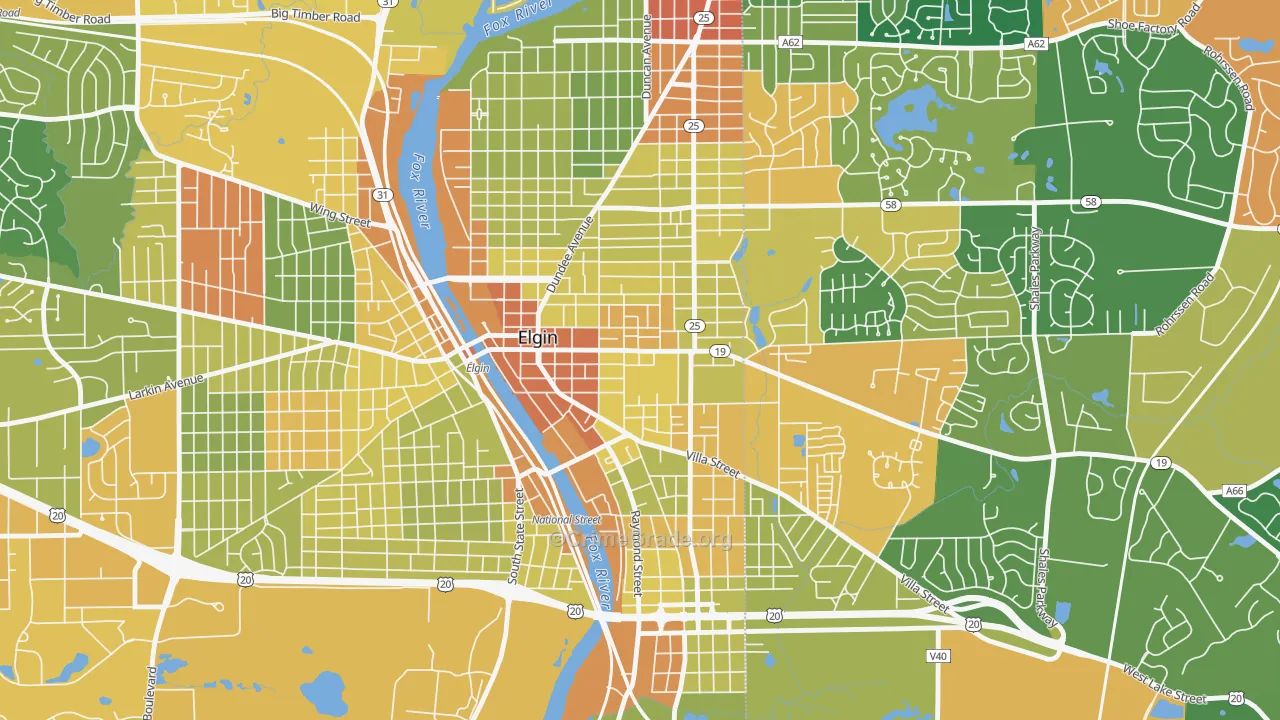 Elgin Historic District, Elgin, IL Map of Assault Rates
