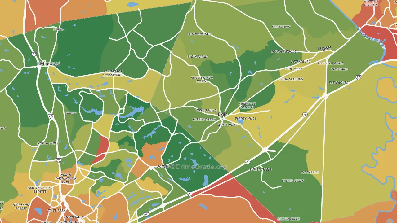 Elgin, SC Map of Assault Rates