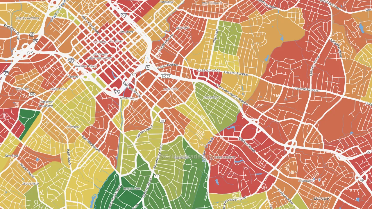 Elizabeth, Charlotte, NC Map of Assault Rates