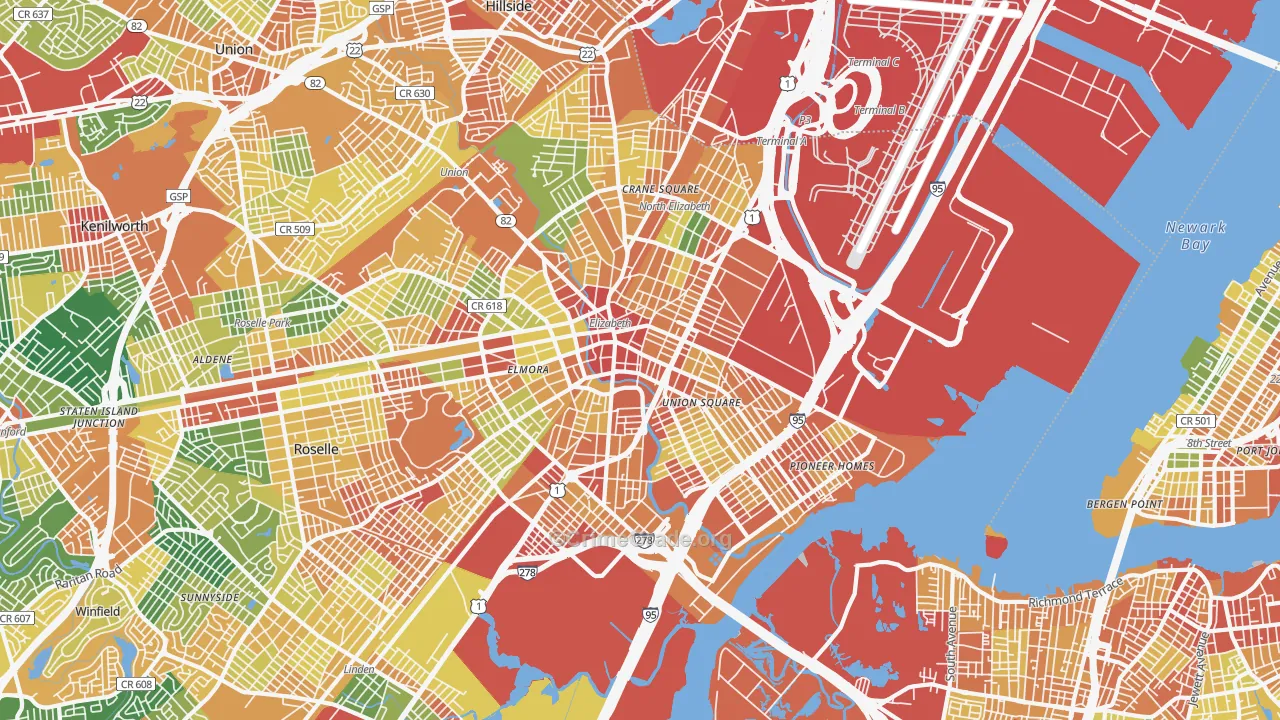 Elizabeth, NJ Map of Assault Rates