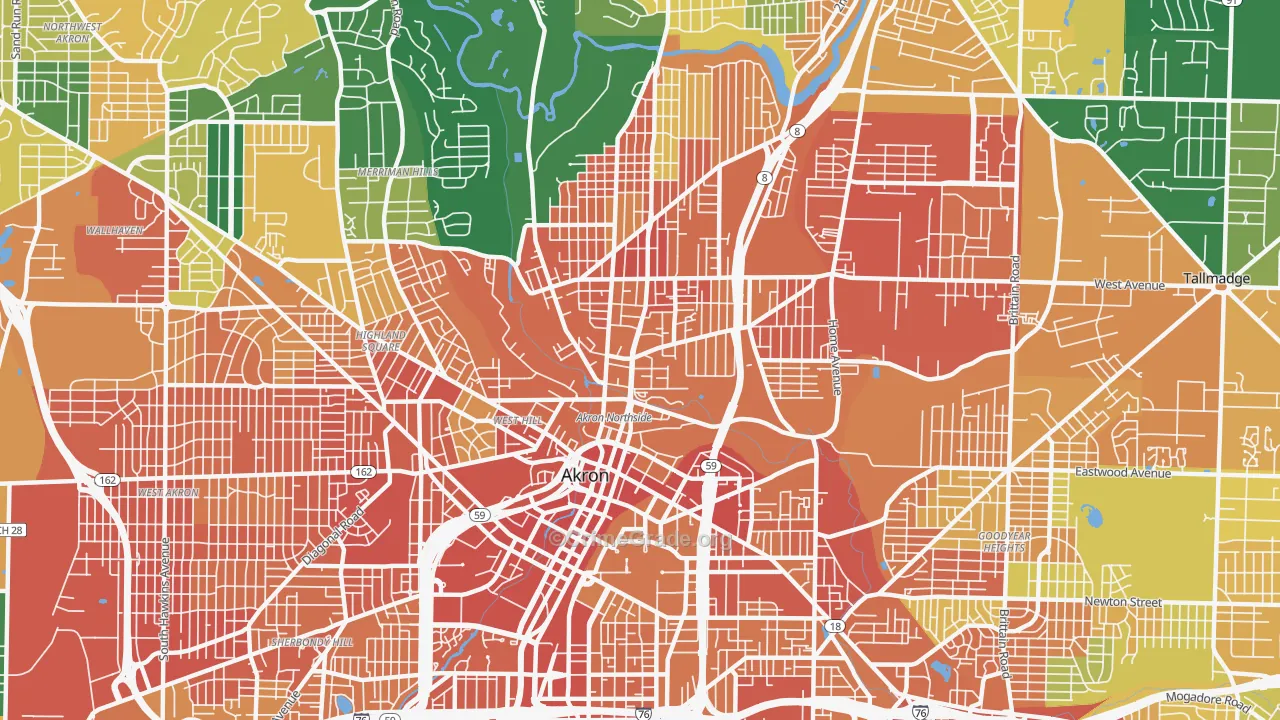 Elizabeth Park Valley, Akron, OH Map of Assault Rates