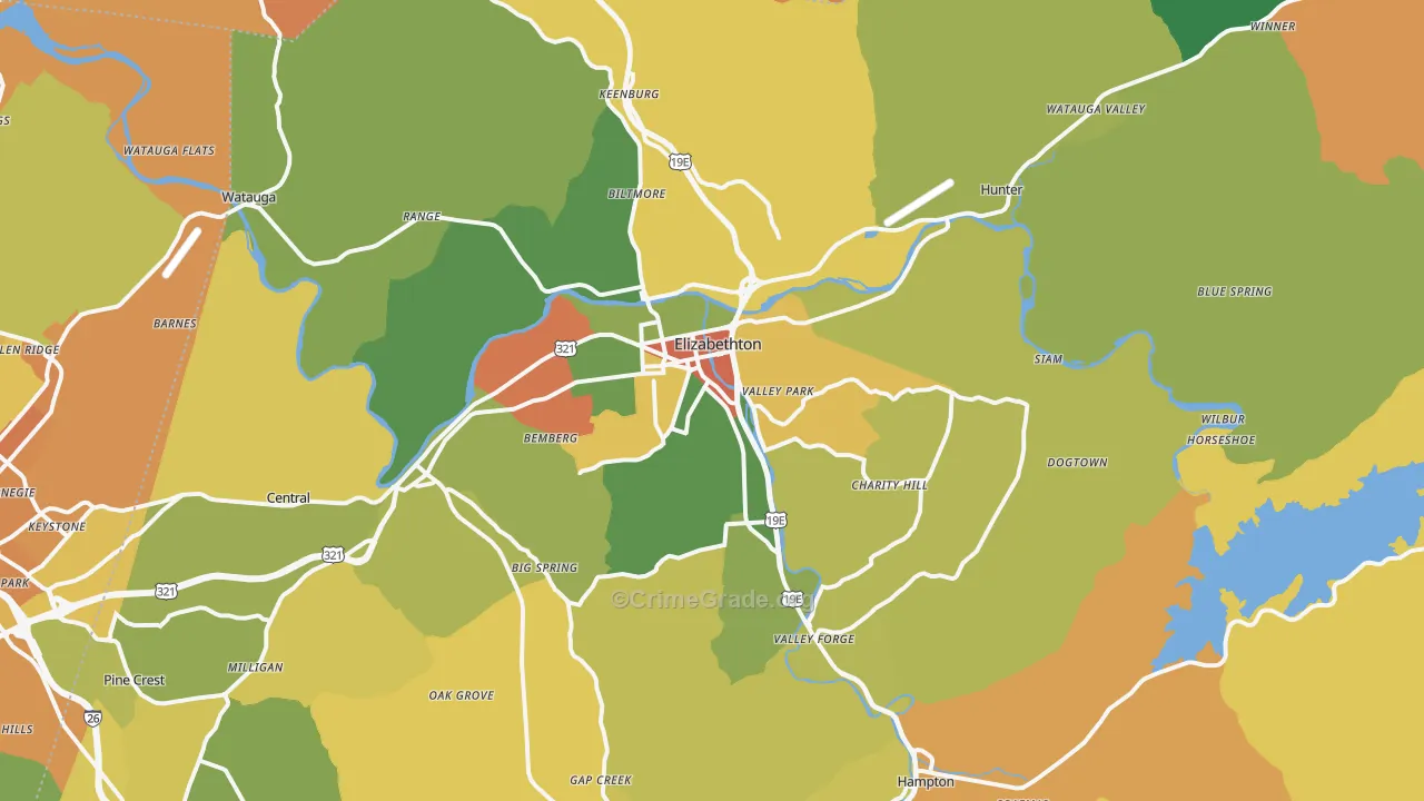 Elizabethton, TN Map of Assault Rates