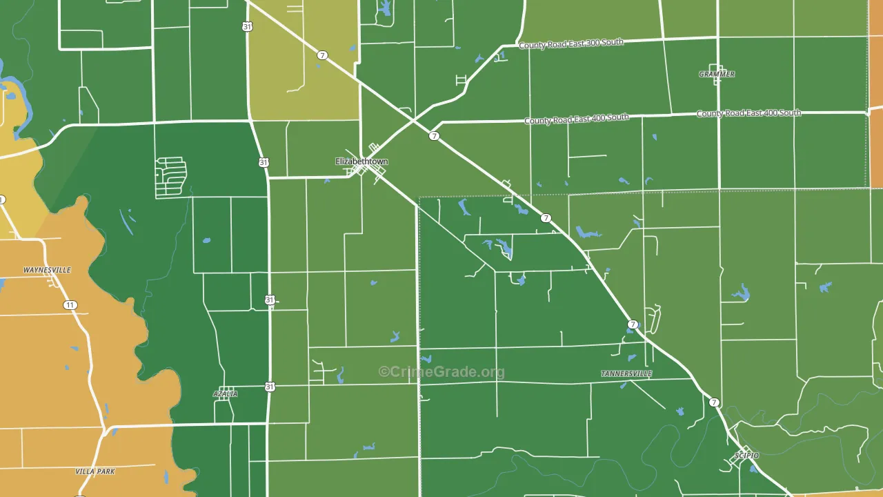 Elizabethtown, IN Map of Assault Rates