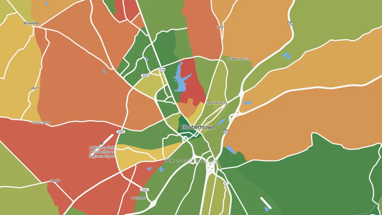 Elizabethtown, KY Map of Assault Rates