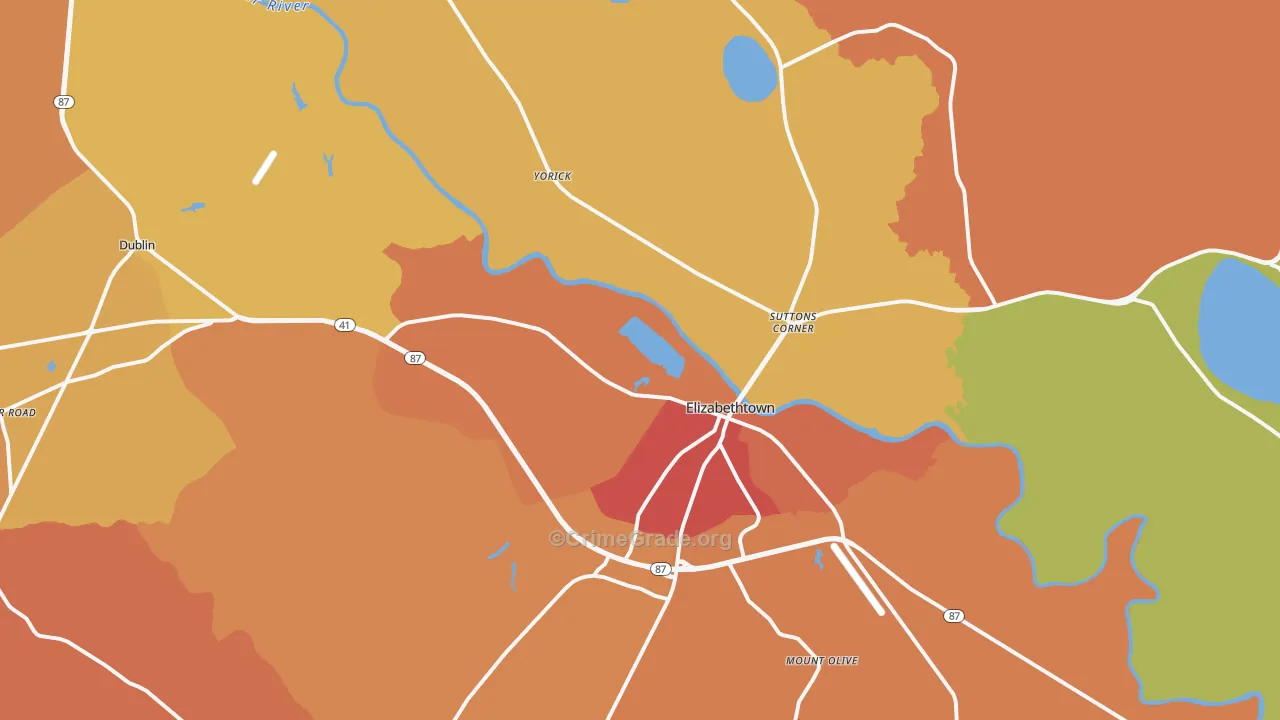 Elizabethtown, NC Map of Assault Rates