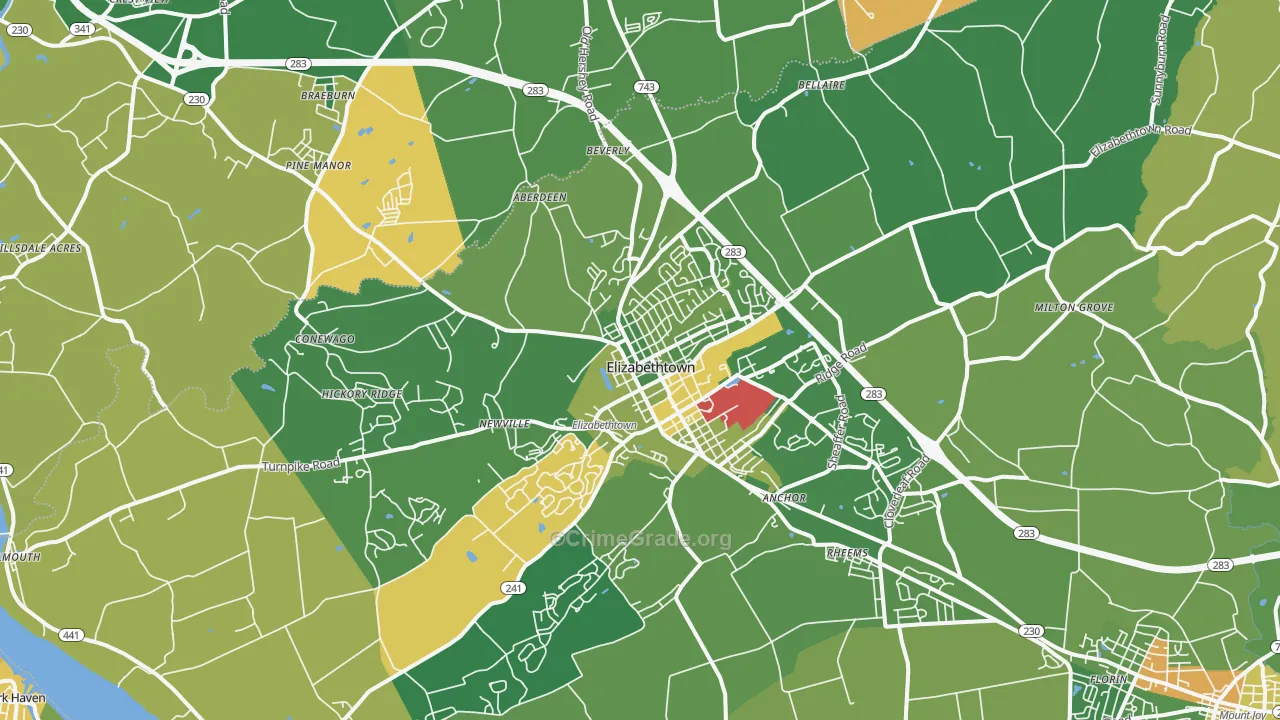 Elizabethtown, PA Map of Assault Rates