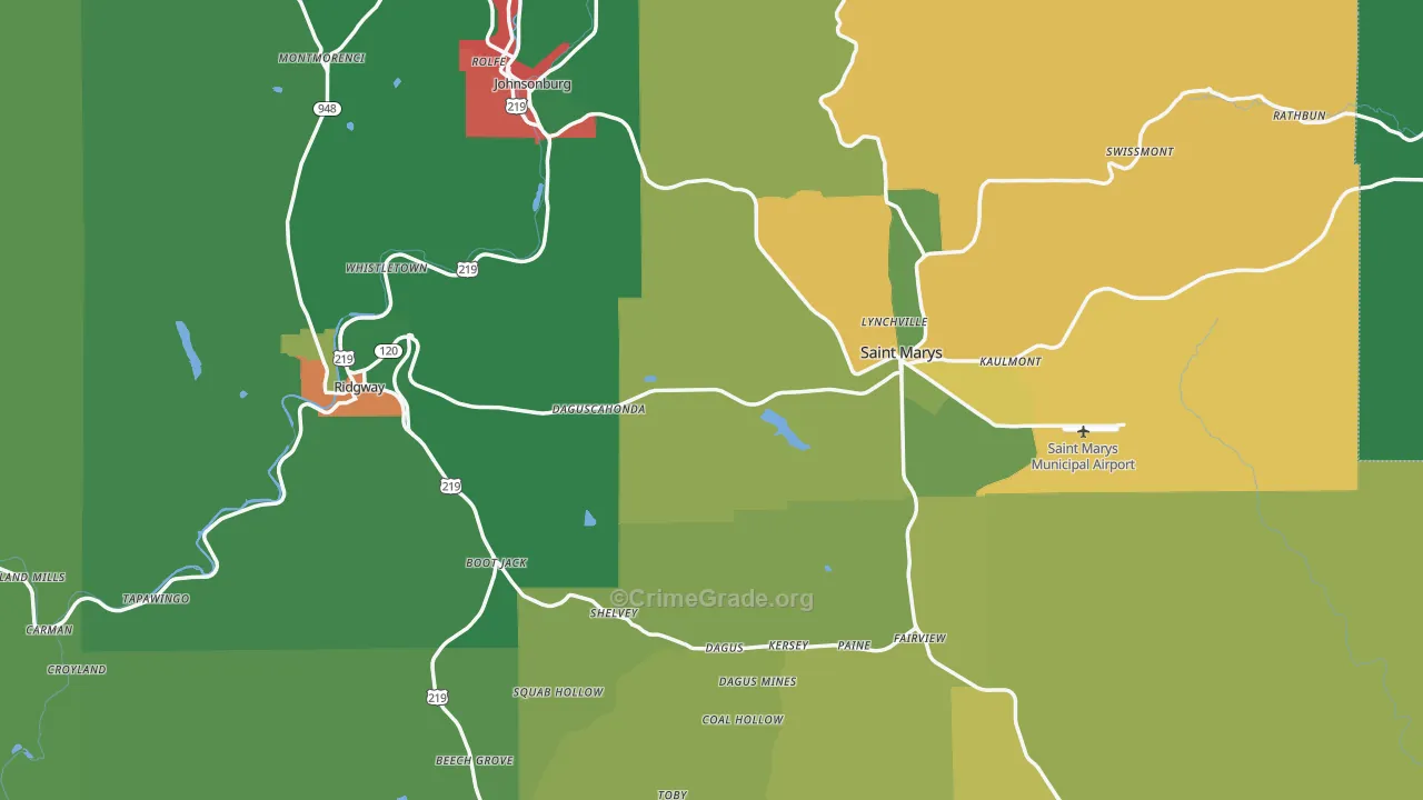 Elk County, PA Map of Assault Rates