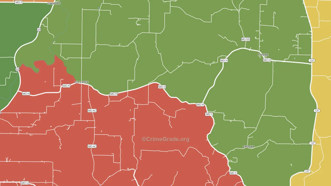 Elk Creek, MO Map of Assault Rates