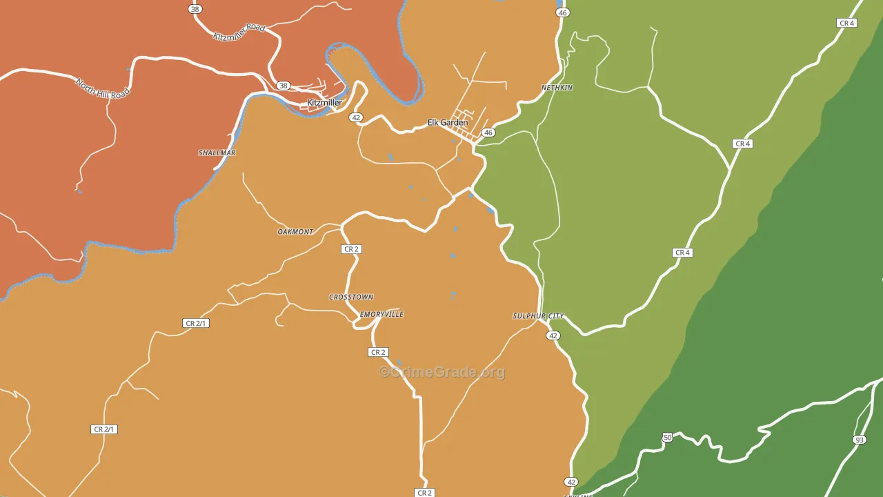 Elk Garden, WV Map of Assault Rates