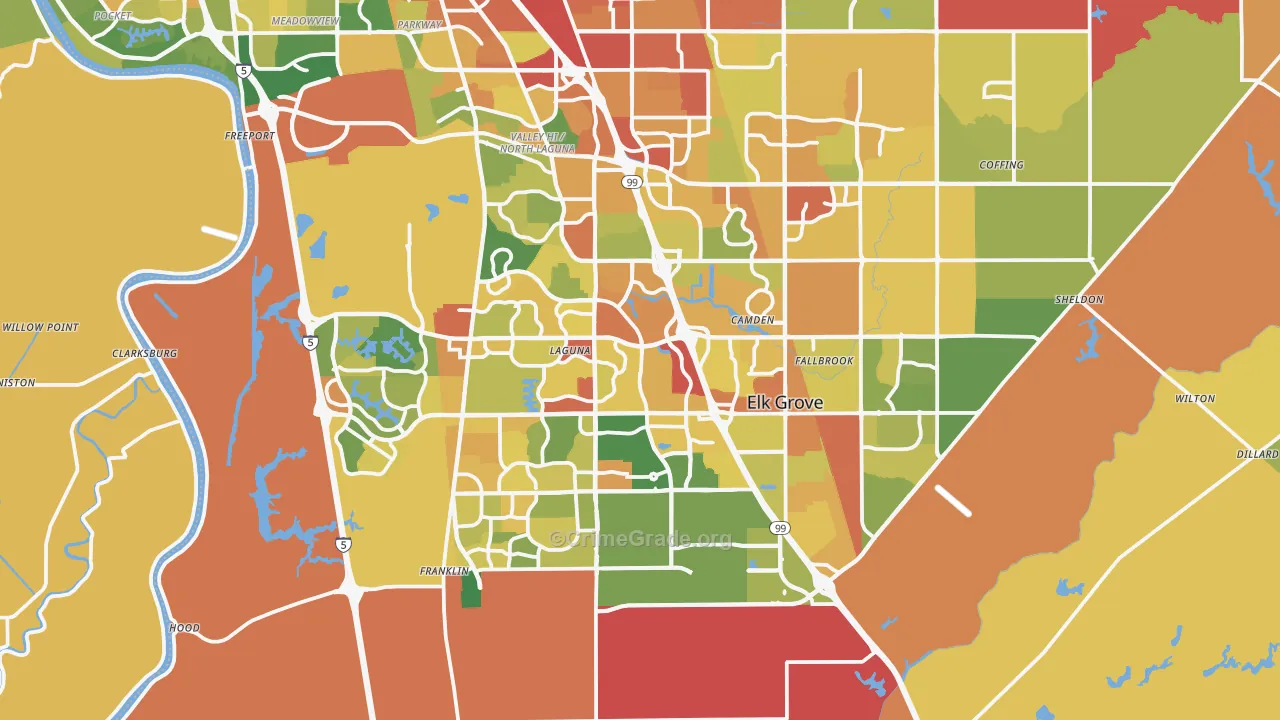 Elk Grove, CA Map of Assault Rates