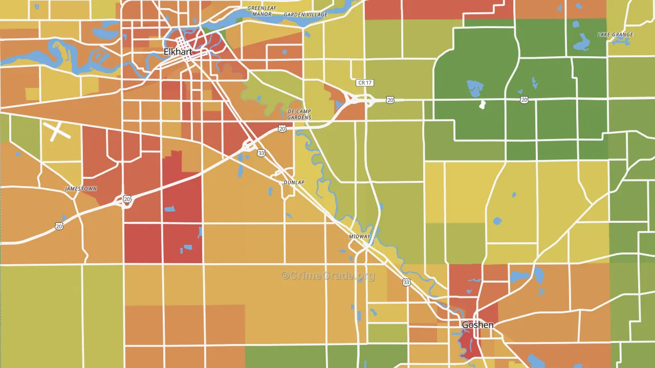 Elkhart County, IN Map of Assault Rates