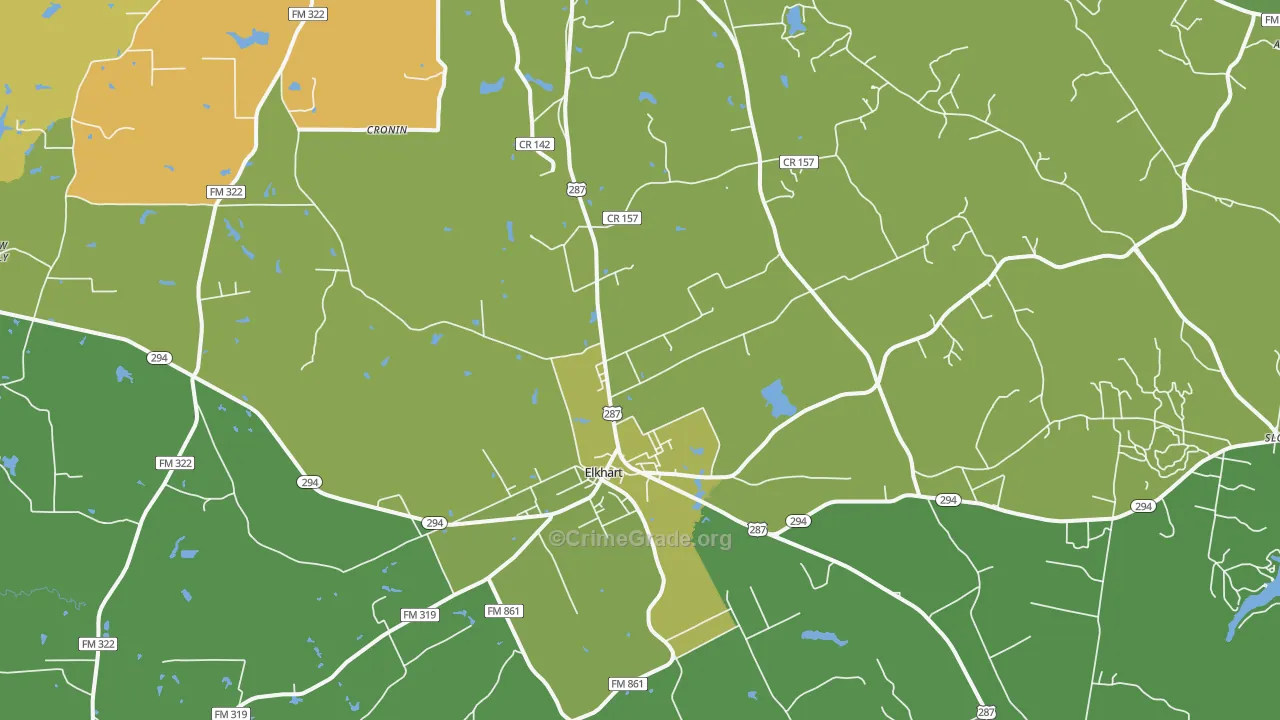 Elkhart, TX Map of Assault Rates