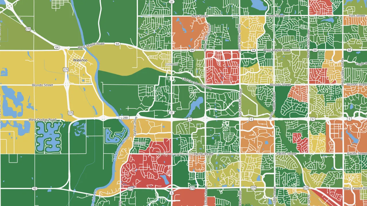 Elkhorn, NE Map of Assault Rates