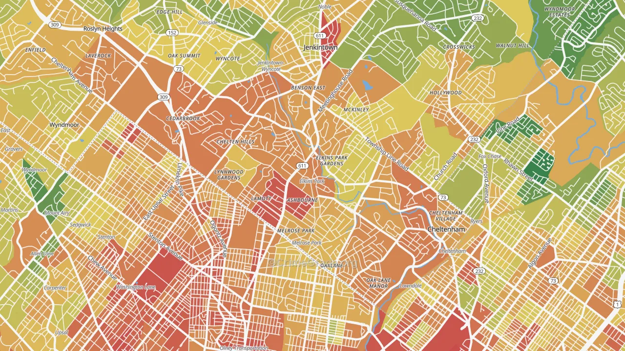 Elkins Park, PA Map of Assault Rates