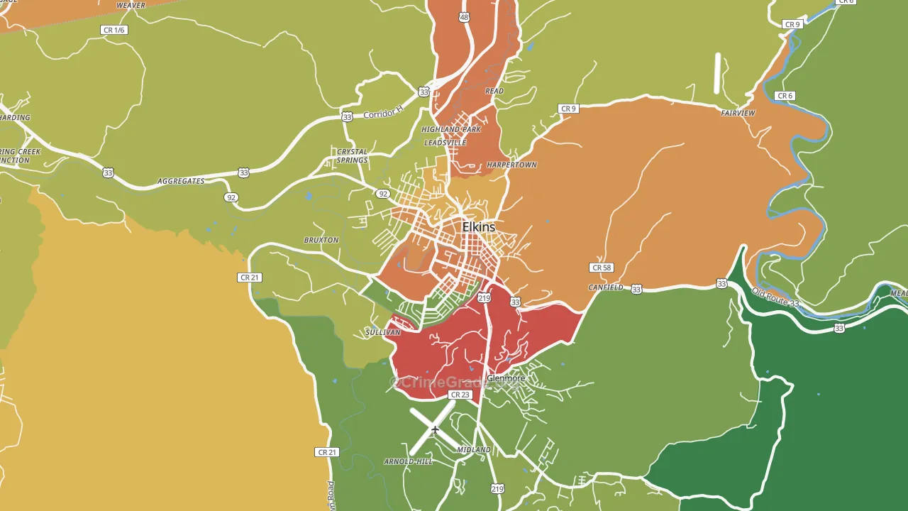 Elkins, WV Map of Assault Rates