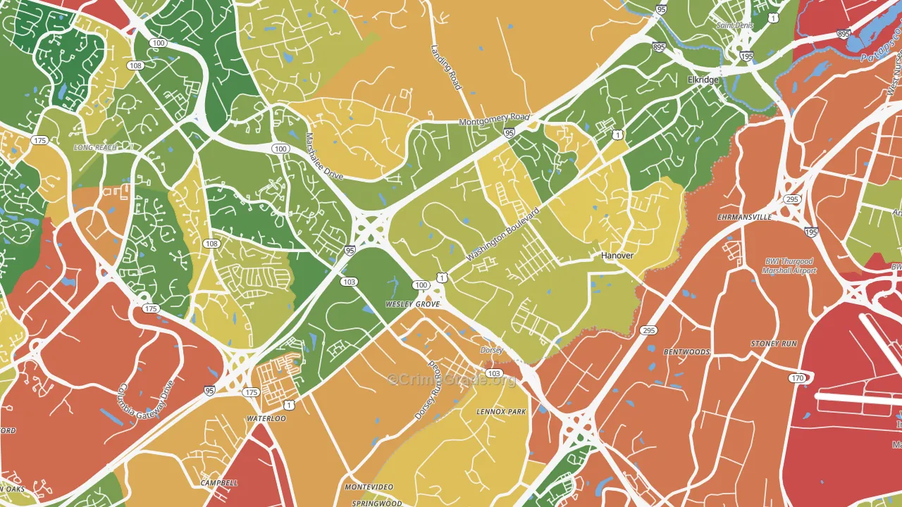Elkridge, MD Map of Assault Rates