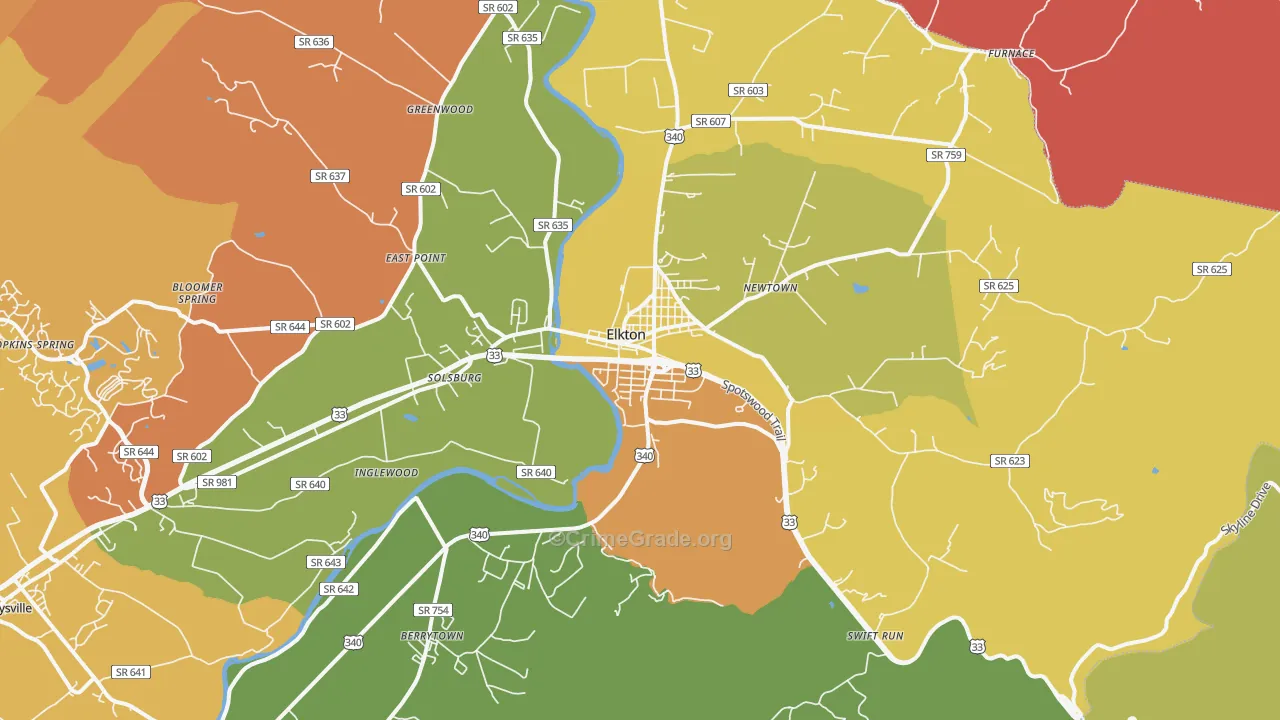 Elkton, VA Map of Assault Rates