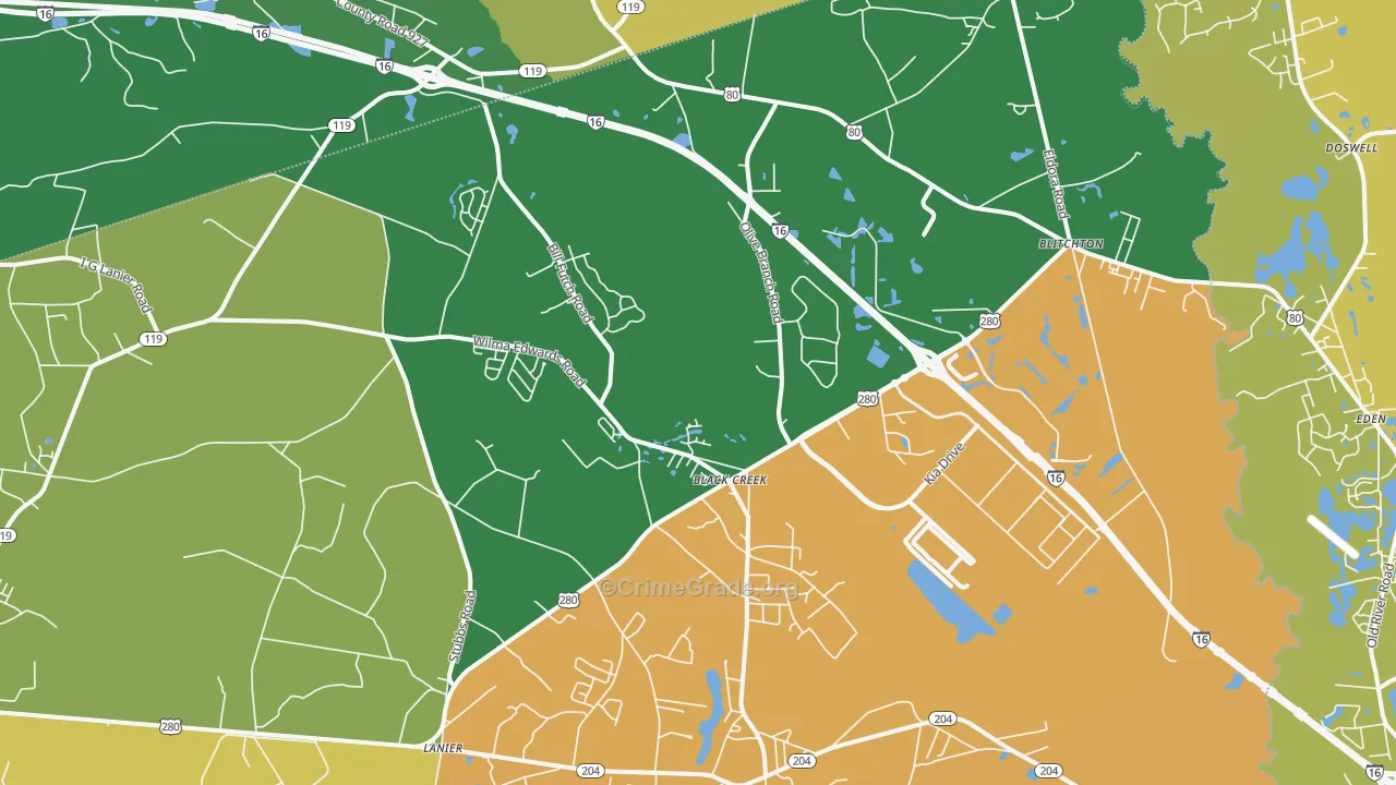 Ellabell, GA Map of Assault Rates