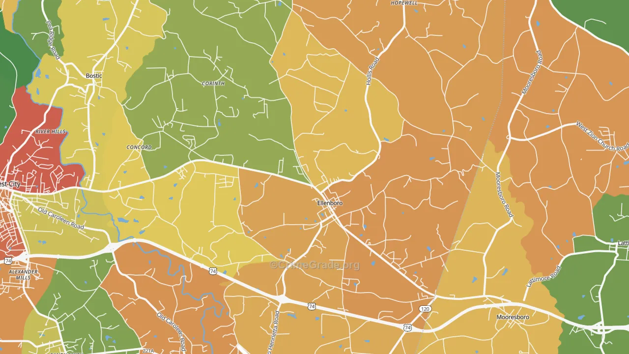 Ellenboro, NC Map of Assault Rates