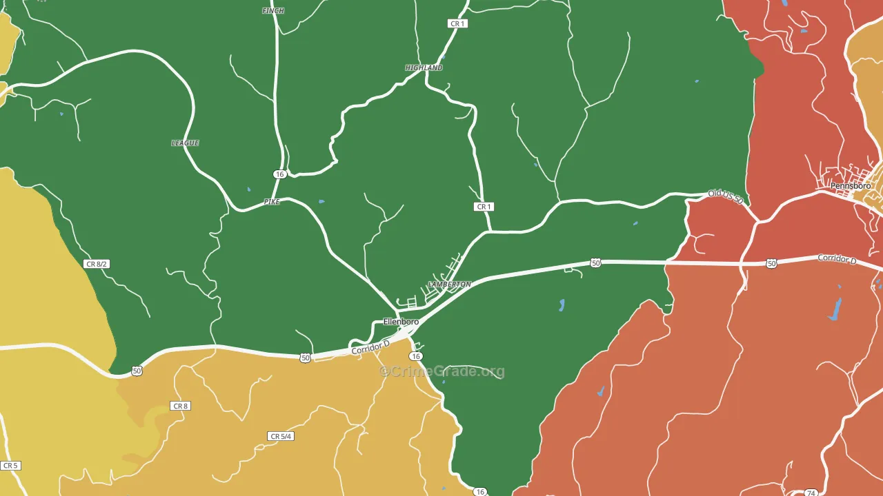 Ellenboro, WV Map of Assault Rates