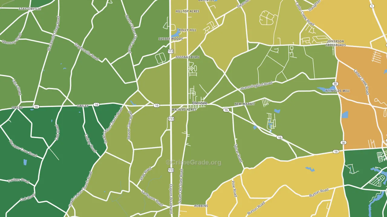 Ellendale, DE Map of Assault Rates
