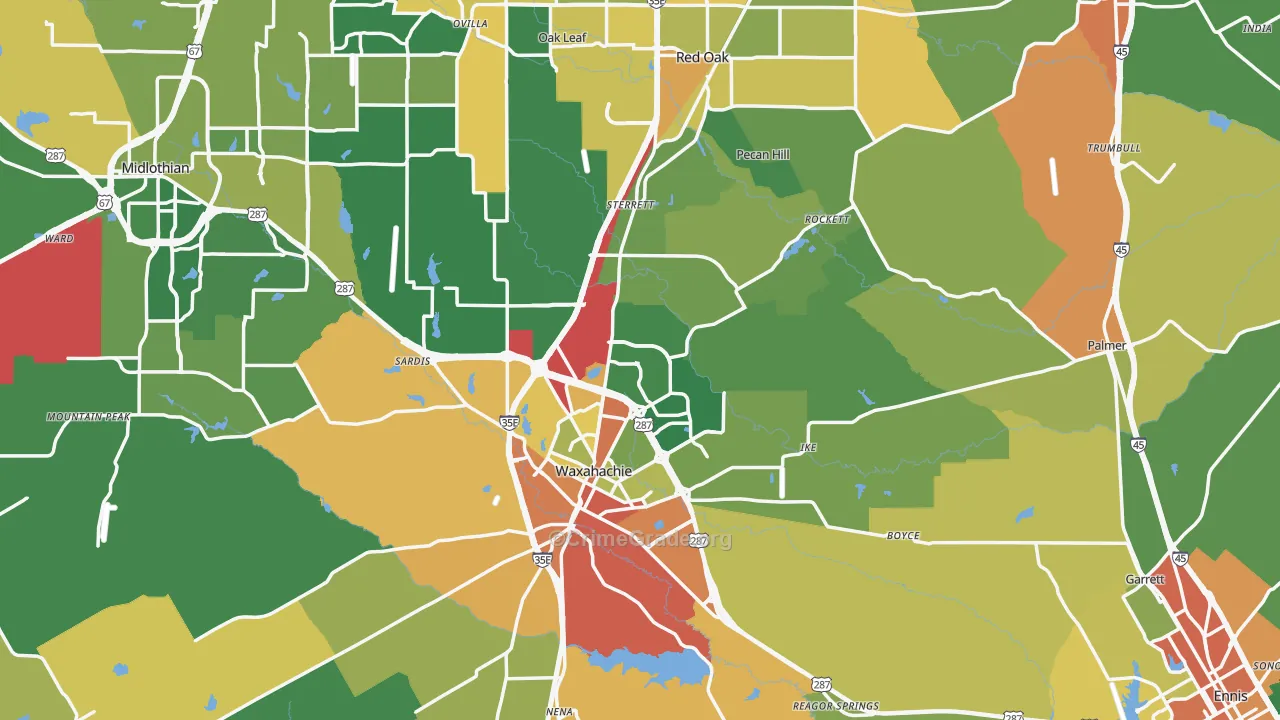 Ellis County, TX Map of Assault Rates