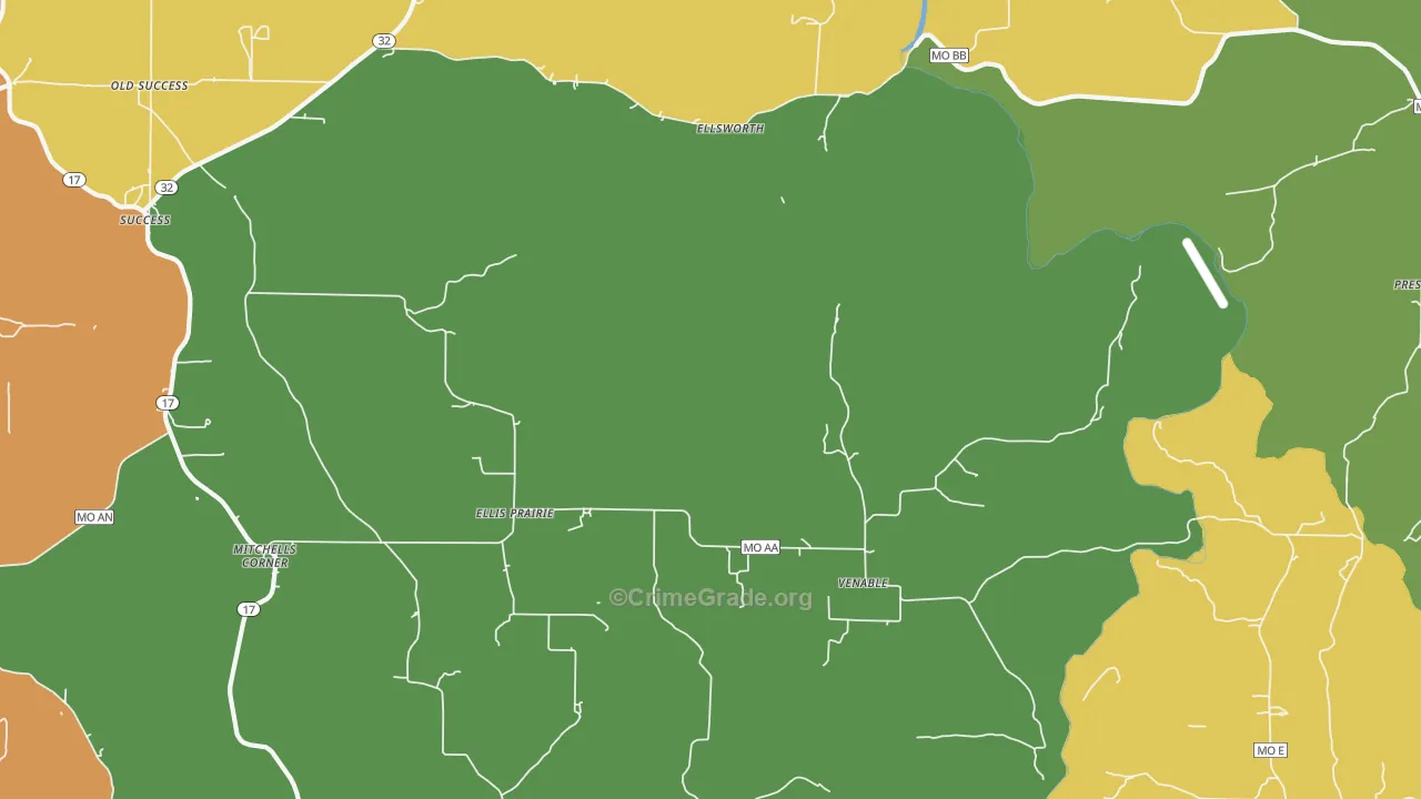 Ellis Prairie, MO Map of Assault Rates