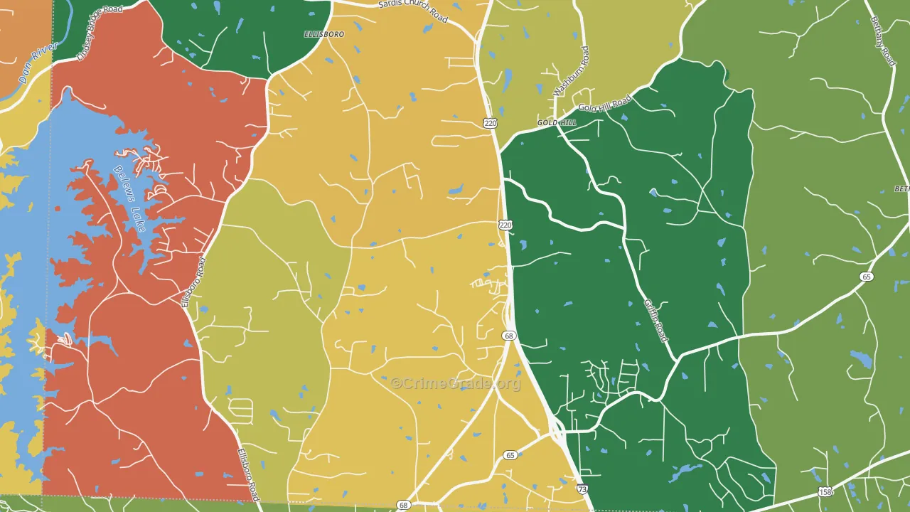 Ellisboro, NC Map of Assault Rates
