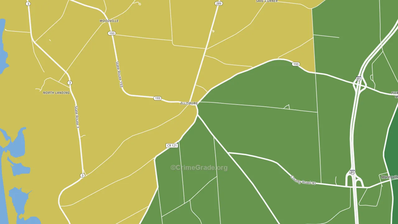 Ellisburg, NY Map of Assault Rates